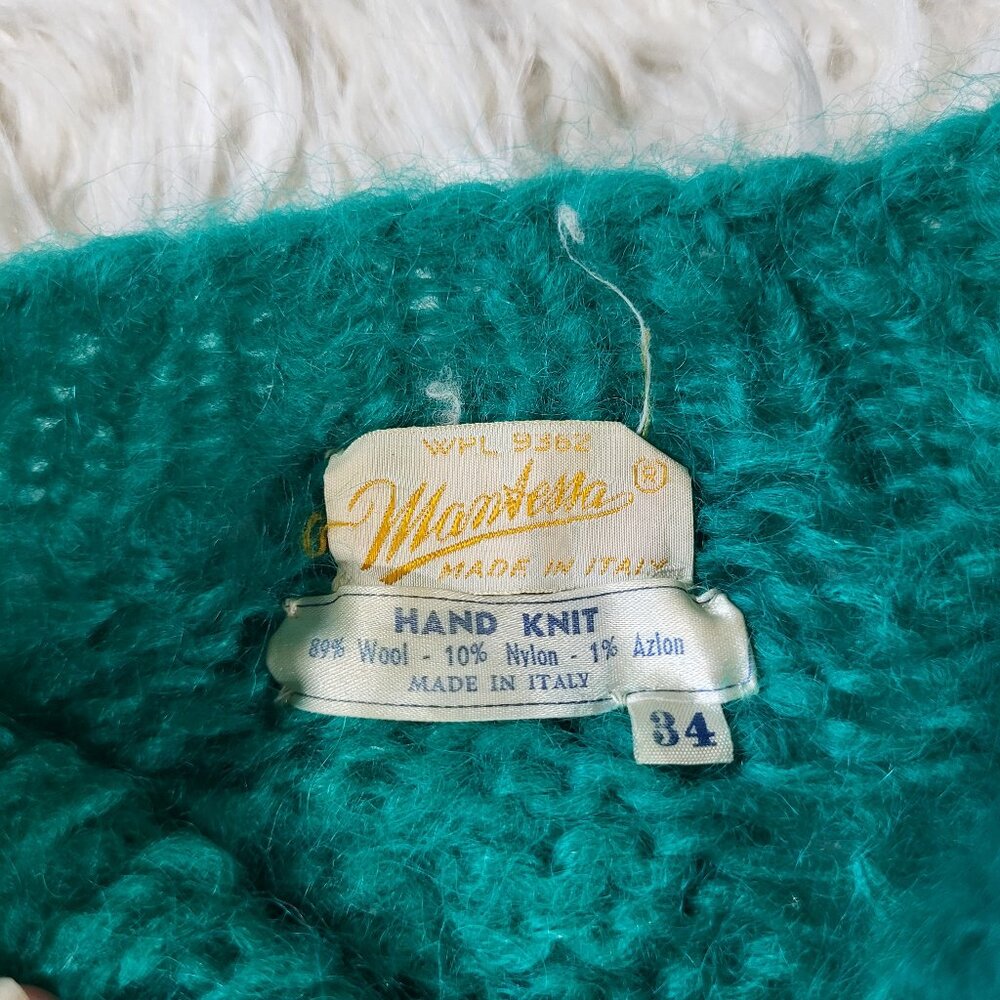 Vintage Mantessa Hand Knit Wool Sweater Cardigan Size 34 - Made in Italy - Picture 5 of 12